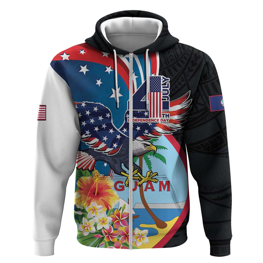 Personalized Guam Fourth of July Zip Hoodie Tropical Flowers LT01 Zip Hoodie Multicolor - Polynesian Pride