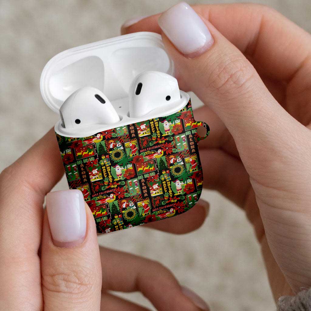 Hawaiian Santa Christmas Pattern AirPods Case Black Version LT01 - Polynesian Pride