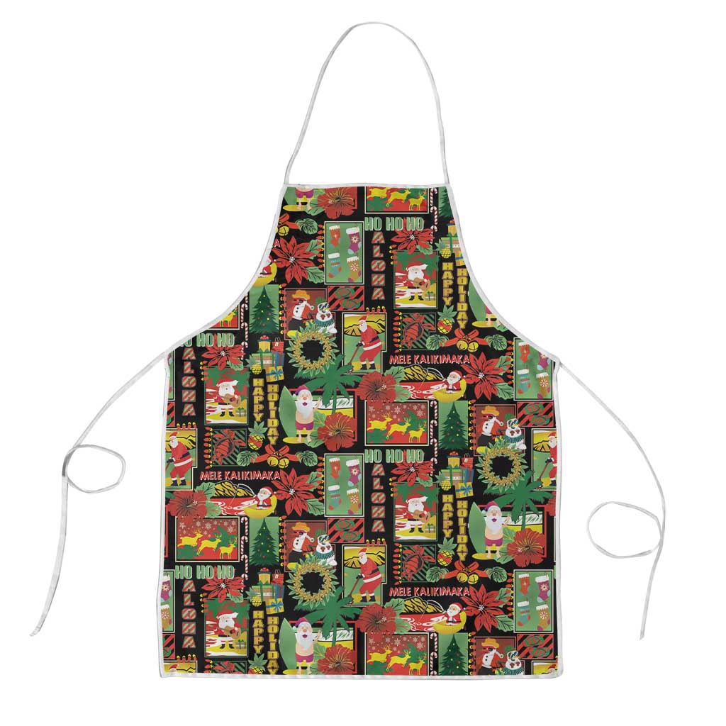 Hawaiian Santa Christmas Pattern Apron Black Version LT01 Red - Polynesian Pride