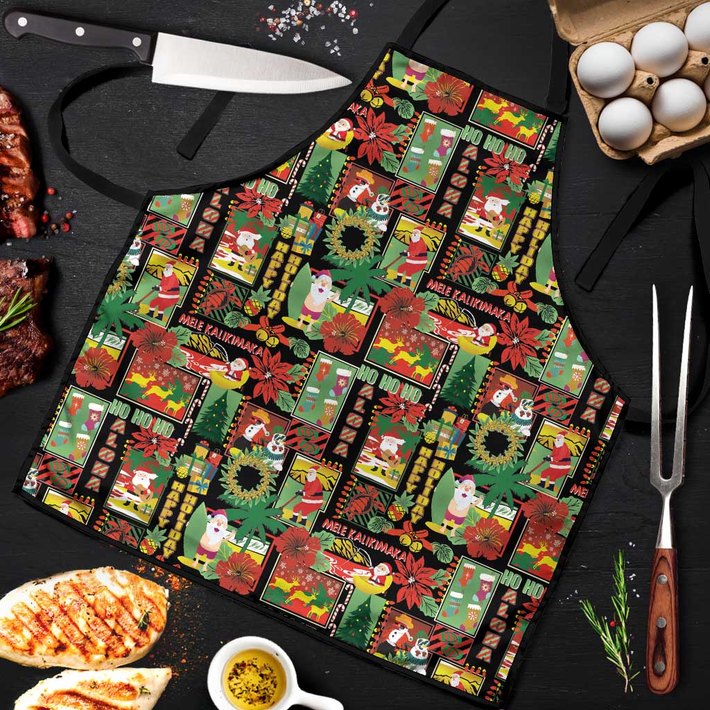 Hawaiian Santa Christmas Pattern Apron Black Version LT01 Red - Polynesian Pride