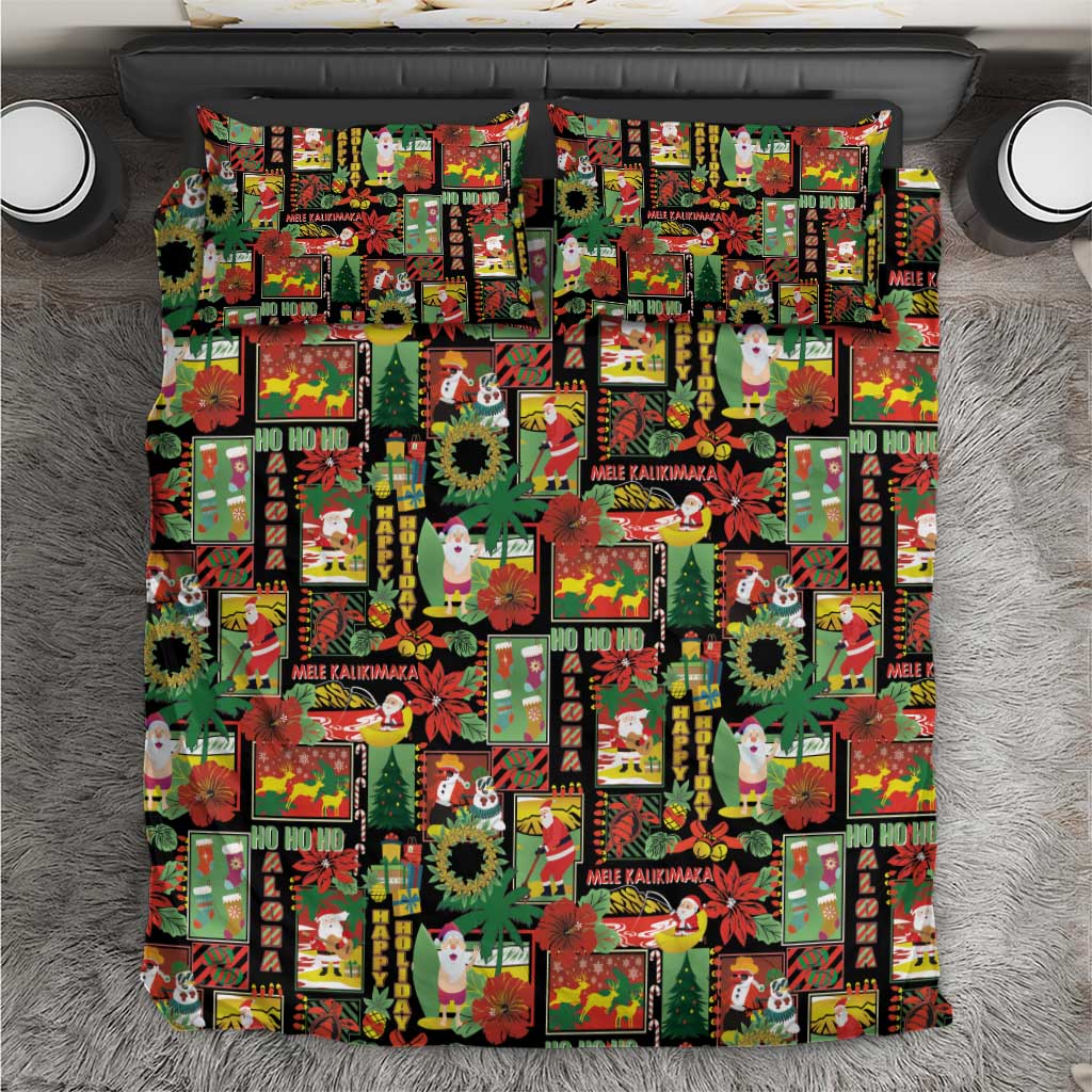 Hawaiian Santa Christmas Pattern Bedding Set Black Version LT01 Red - Polynesian Pride