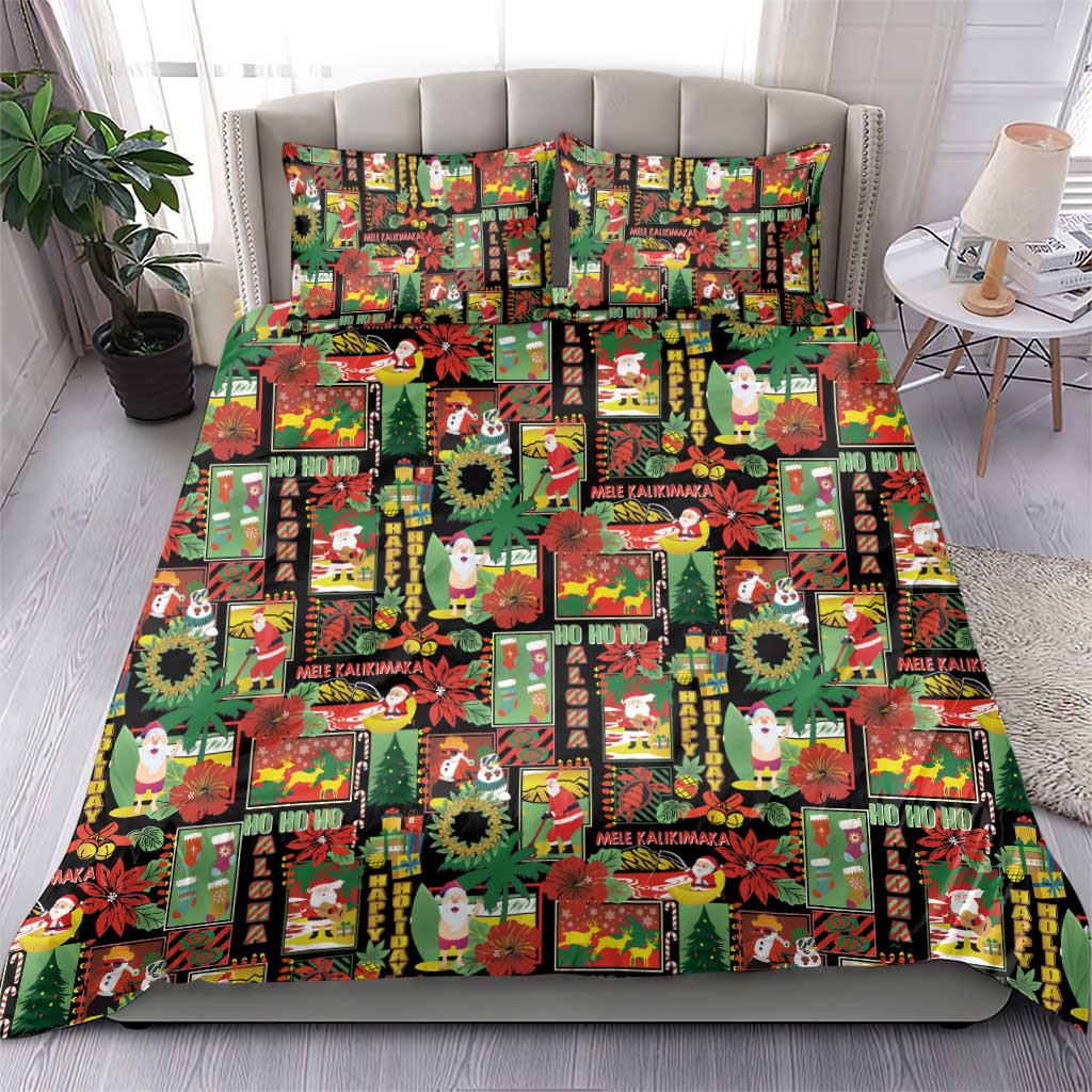 Hawaiian Santa Christmas Pattern Bedding Set Black Version LT01 - Polynesian Pride