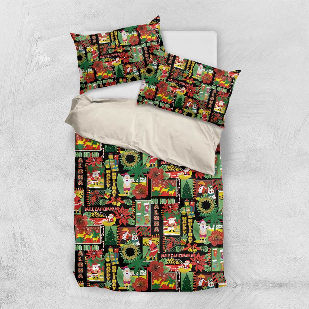 Hawaiian Santa Christmas Pattern Bedding Set Black Version LT01 US Twin 172cm x 218cm Red - Polynesian Pride