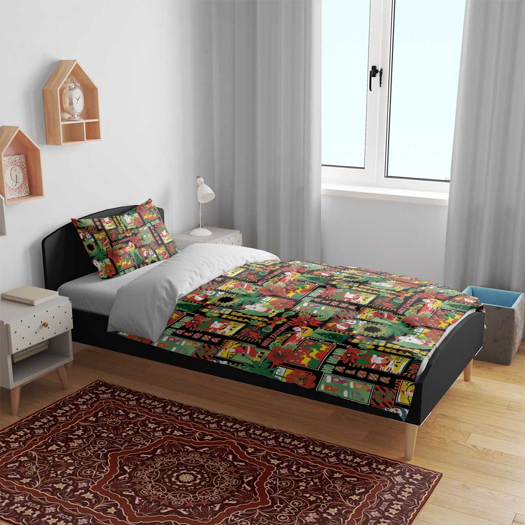Hawaiian Santa Christmas Pattern Bedding Set Black Version LT01 - Polynesian Pride