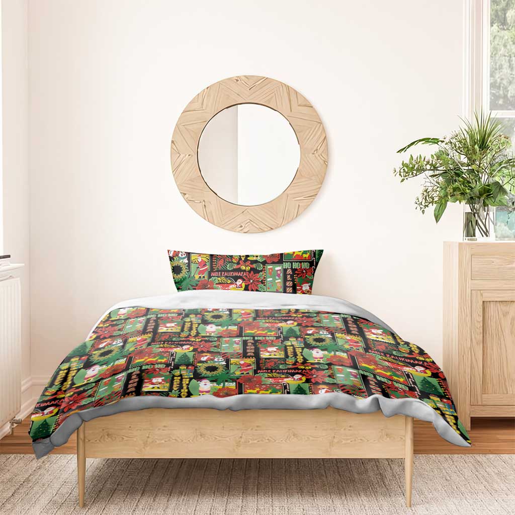 Hawaiian Santa Christmas Pattern Bedding Set Black Version LT01 - Polynesian Pride