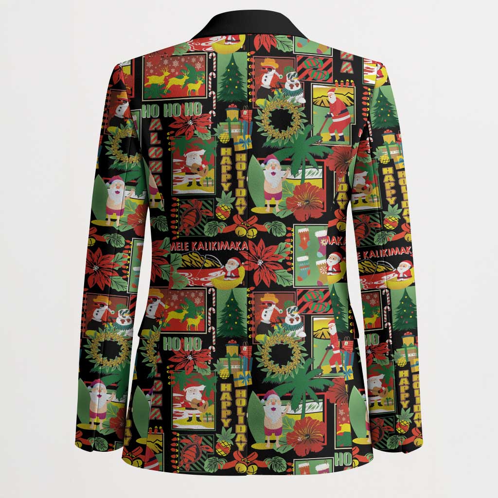 Hawaiian Santa Christmas Pattern Blazer Black Version LT01 - Polynesian Pride