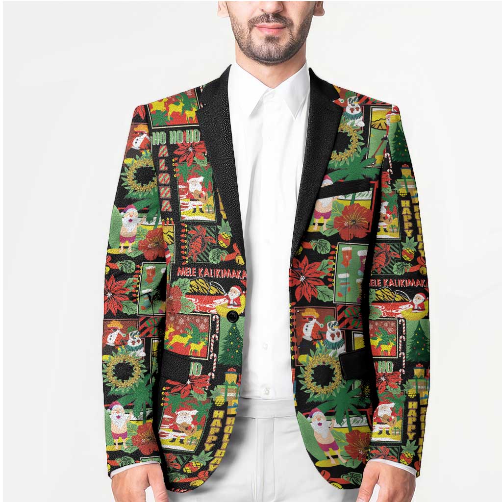 Hawaiian Santa Christmas Pattern Blazer Black Version LT01 - Polynesian Pride