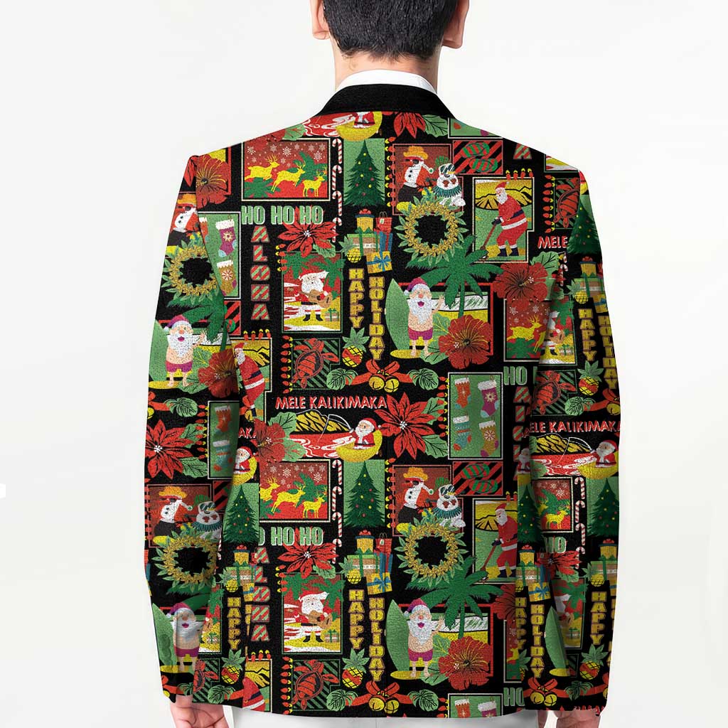 Hawaiian Santa Christmas Pattern Blazer Black Version LT01 - Polynesian Pride