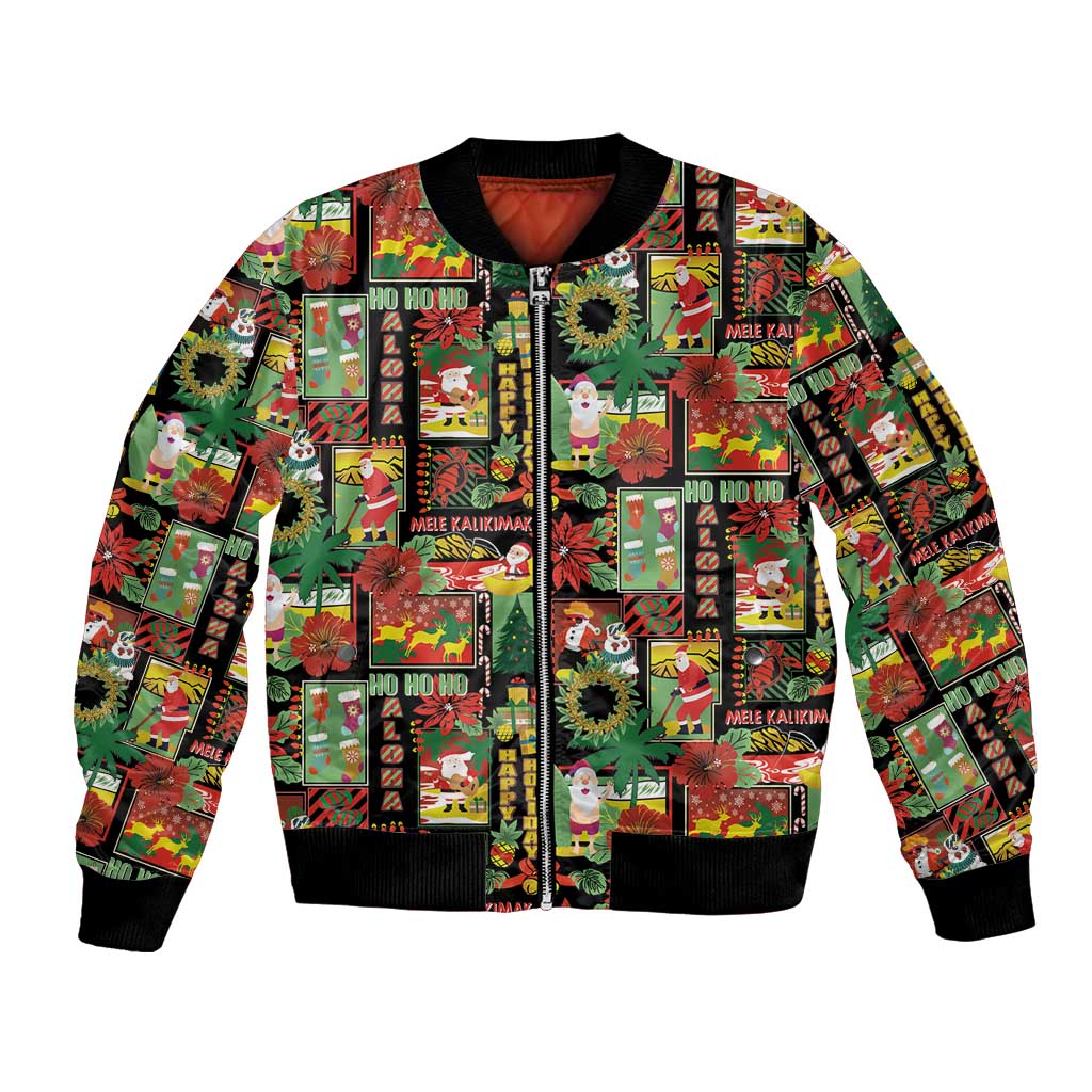Hawaiian Santa Christmas Pattern Bomber Jacket Black Version LT01 Unisex Red - Polynesian Pride