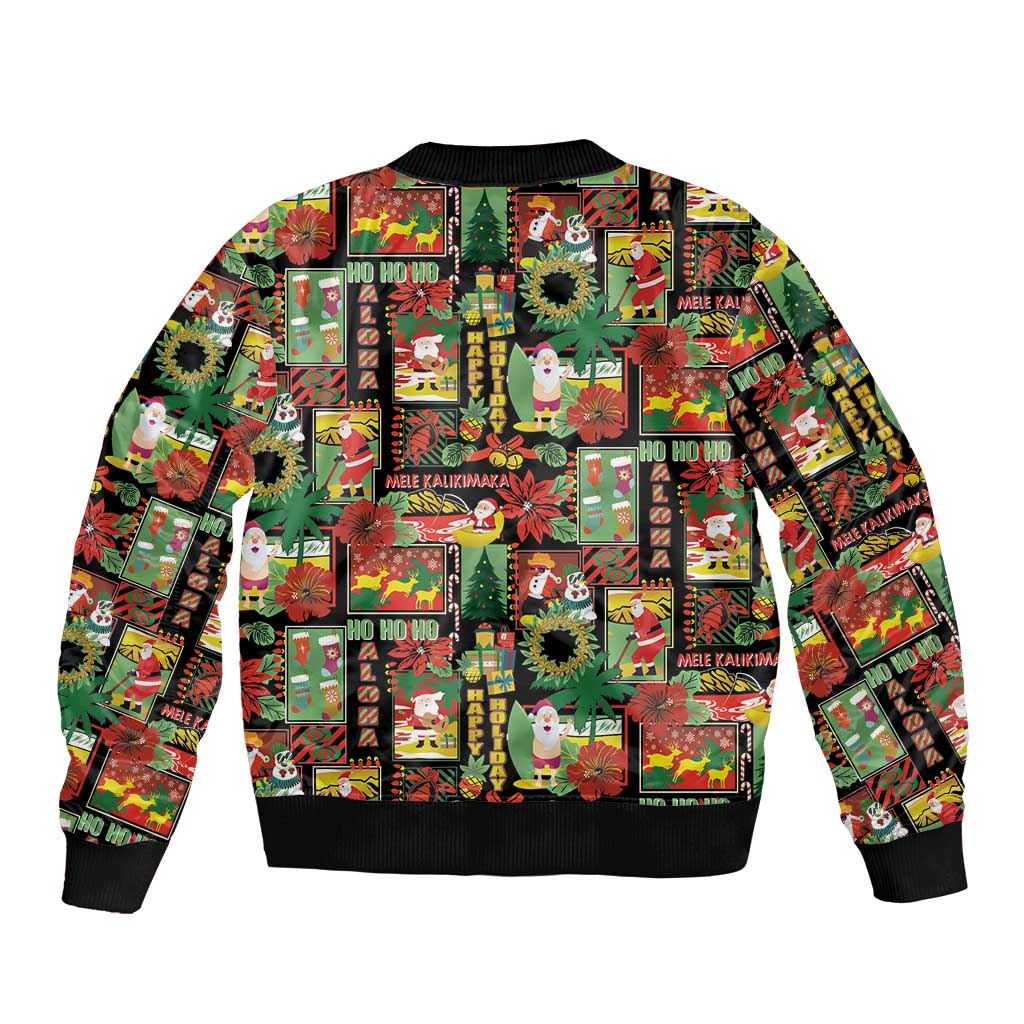 Hawaiian Santa Christmas Pattern Bomber Jacket Black Version LT01 - Polynesian Pride