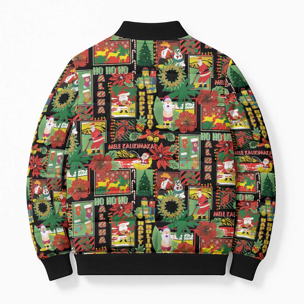 Hawaiian Santa Christmas Pattern Bomber Puffer Jacket Black Version LT01 - Polynesian Pride