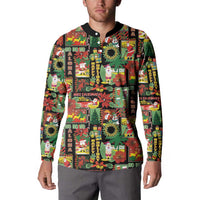 Hawaiian Santa Christmas Pattern Button Sweatshirt Black Version LT01 - Polynesian Pride