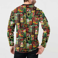 Hawaiian Santa Christmas Pattern Button Sweatshirt Black Version LT01 - Polynesian Pride