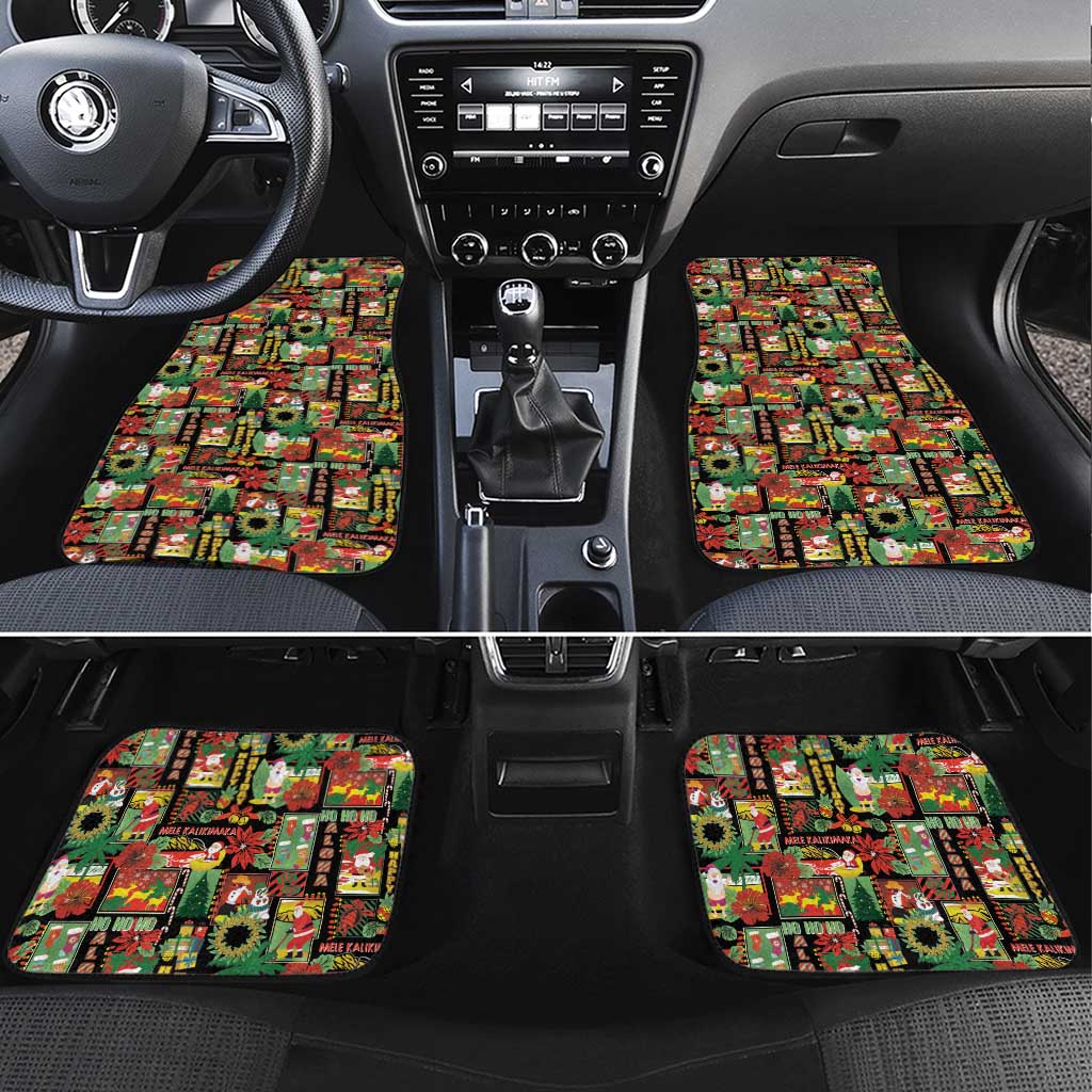 Hawaiian Santa Christmas Pattern Car Mats Black Version LT01 Set 4pcs Red - Polynesian Pride