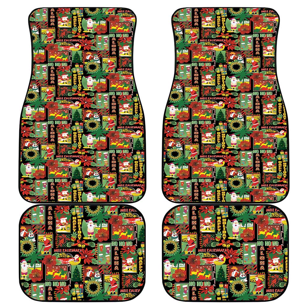 Hawaiian Santa Christmas Pattern Car Mats Black Version LT01 - Polynesian Pride