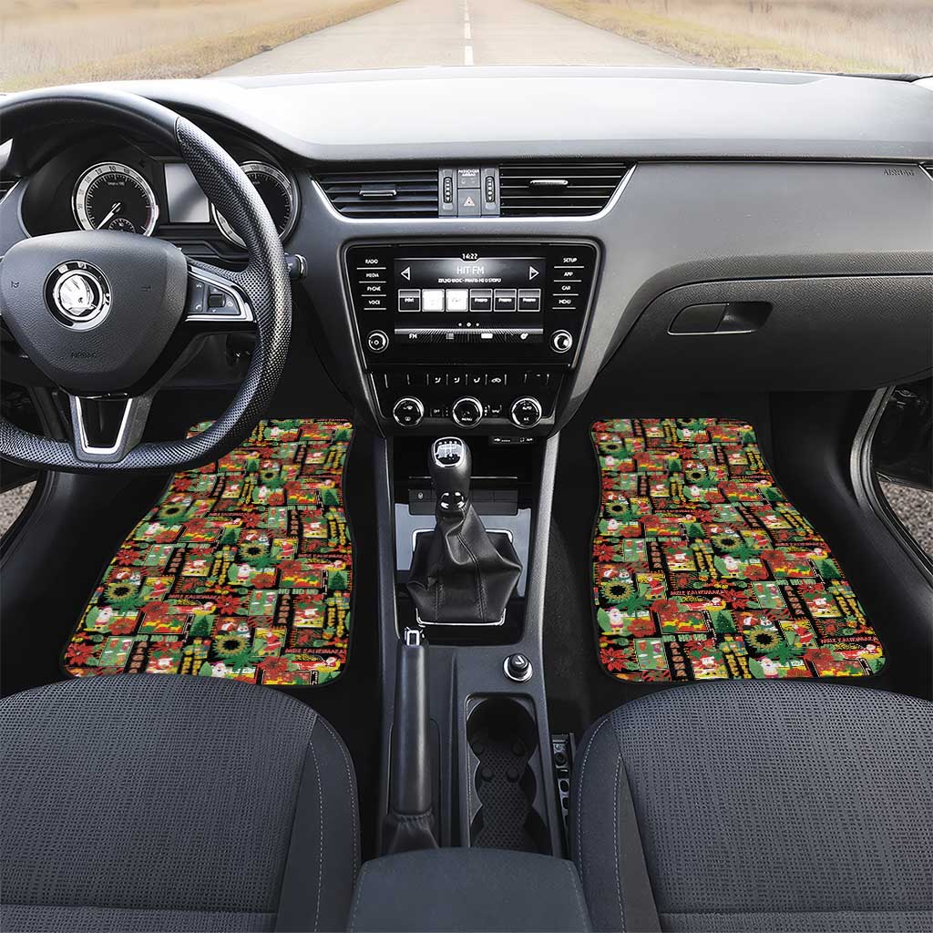 Hawaiian Santa Christmas Pattern Car Mats Black Version LT01 Set 2pcs - Front Red - Polynesian Pride