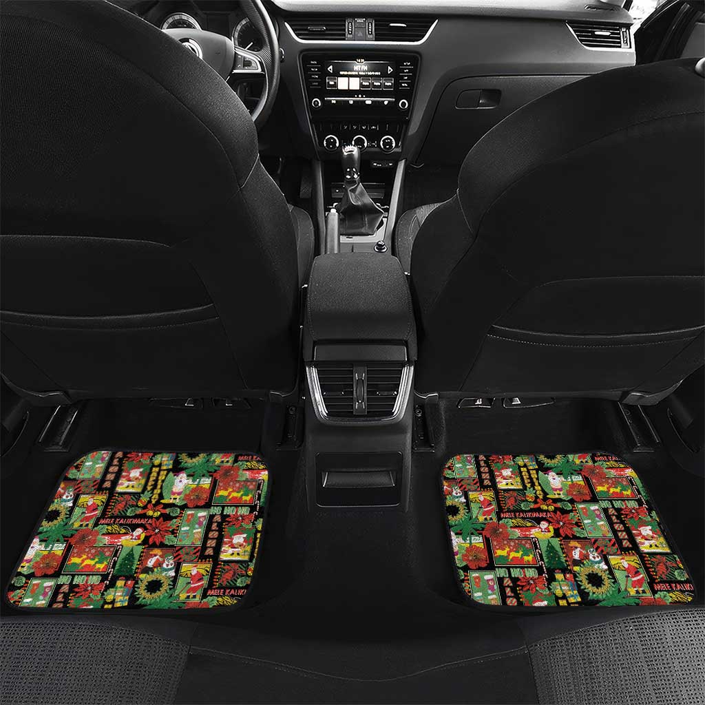 Hawaiian Santa Christmas Pattern Car Mats Black Version LT01 Set 2pcs - Back Red - Polynesian Pride
