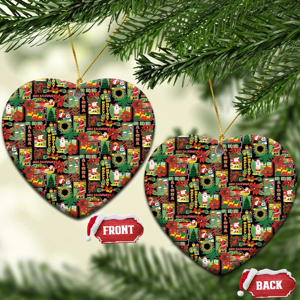 Hawaiian Santa Christmas Pattern Ceramic Ornament Black Version LT01 Heart Red - Polynesian Pride