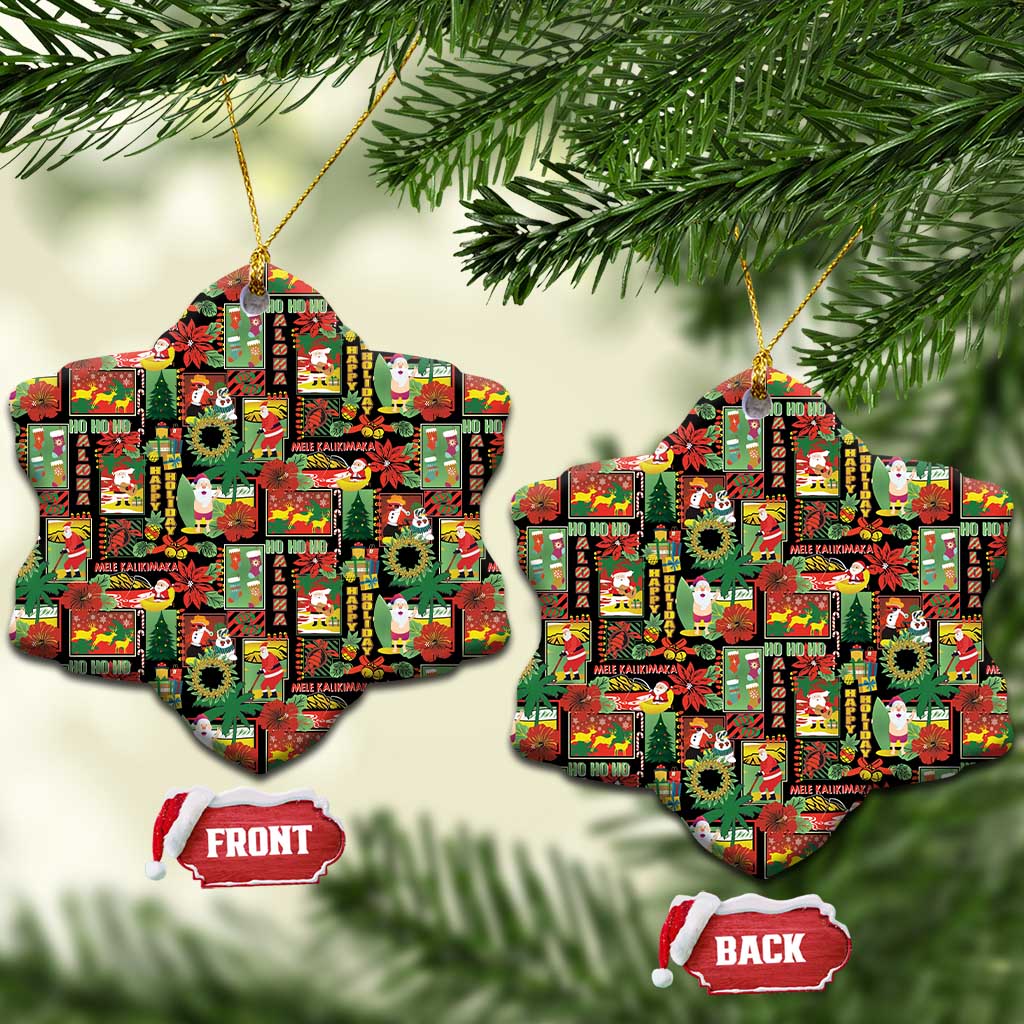 Hawaiian Santa Christmas Pattern Ceramic Ornament Black Version LT01 Snow Flake Red - Polynesian Pride
