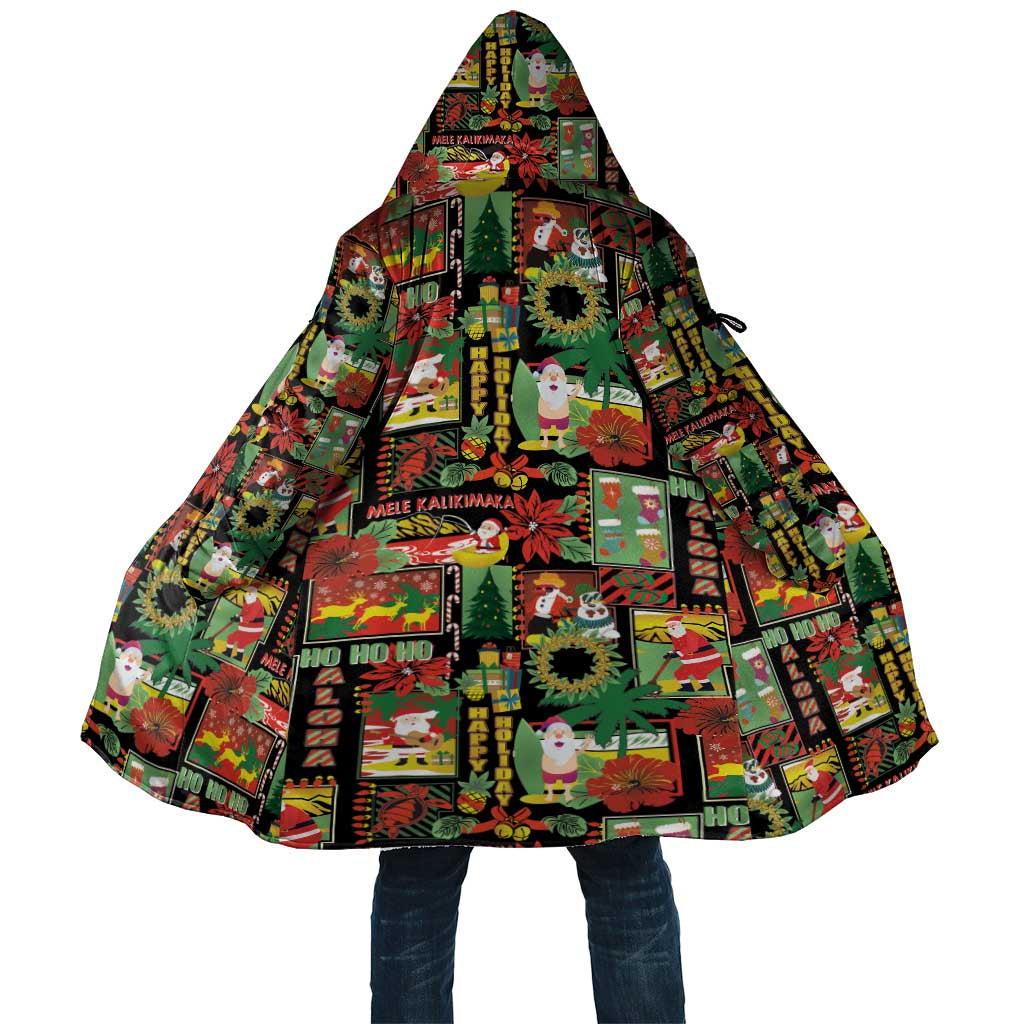 Hawaiian Santa Christmas Pattern Cloak Black Version LT01 Unisex Red - Polynesian Pride