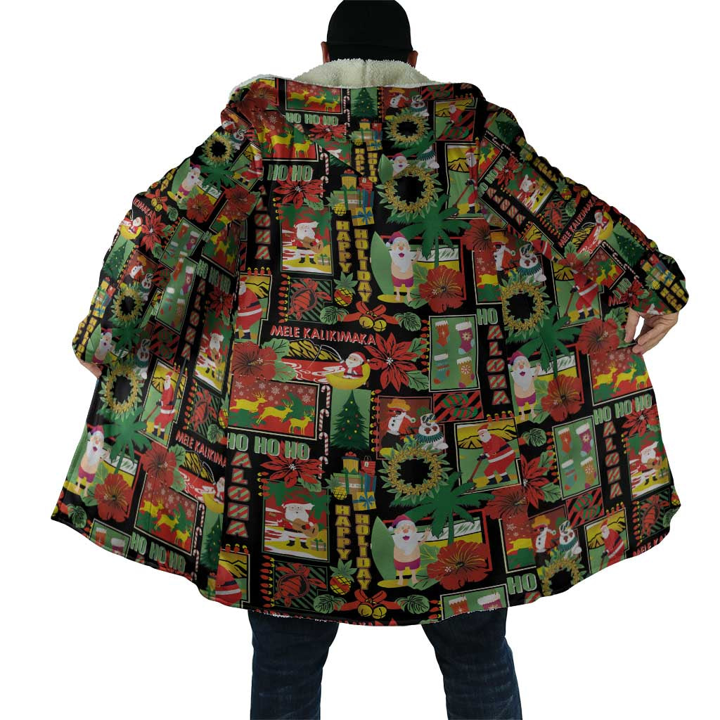 Hawaiian Santa Christmas Pattern Cloak Black Version LT01 - Polynesian Pride