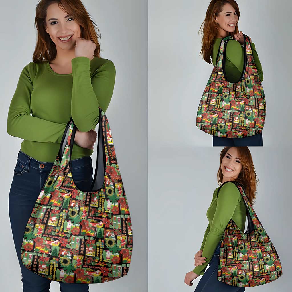 Hawaiian Santa Christmas Pattern Grocery Bag Black Version LT01 - Polynesian Pride