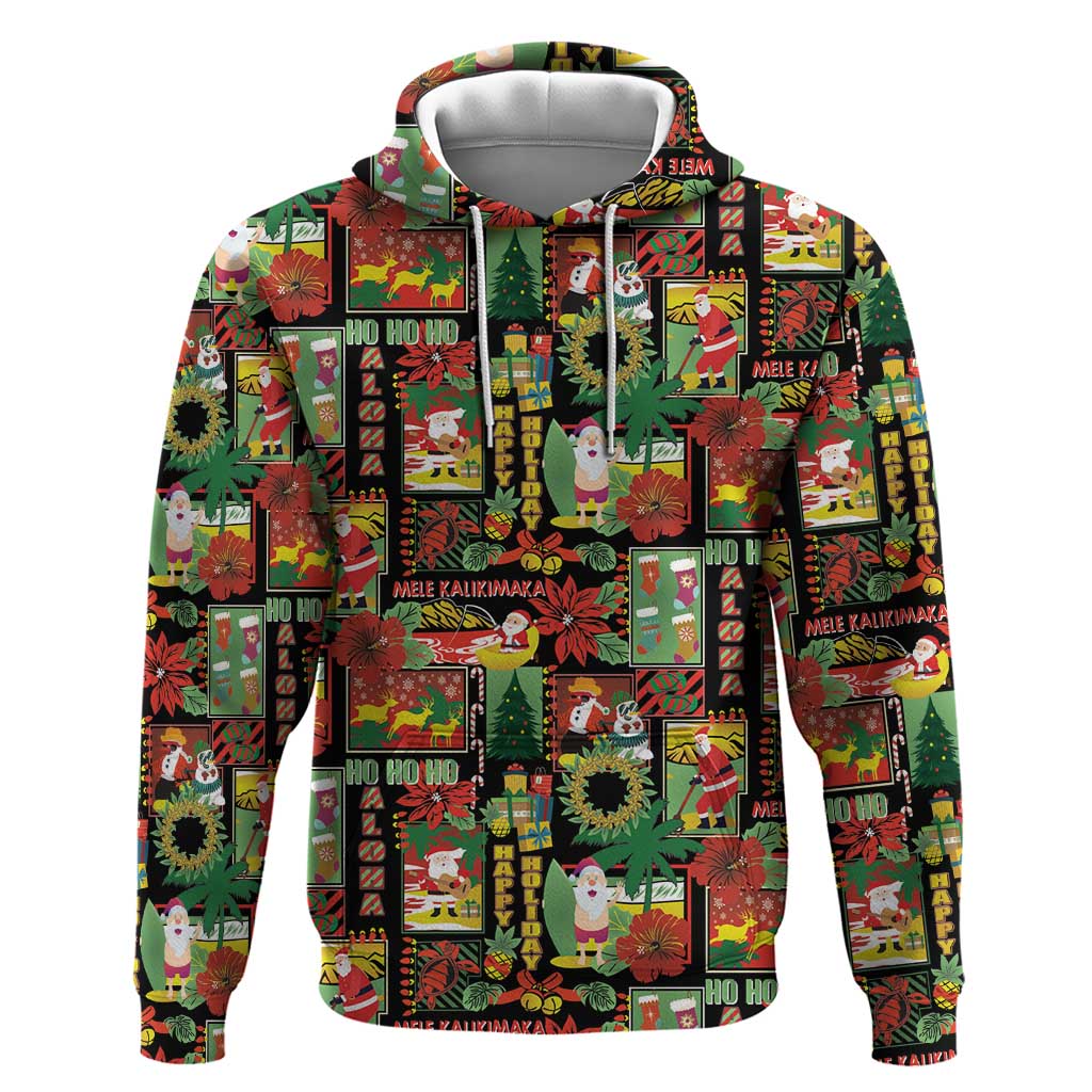 Hawaiian Santa Christmas Pattern Hoodie Black Version LT01 Pullover Hoodie Red - Polynesian Pride