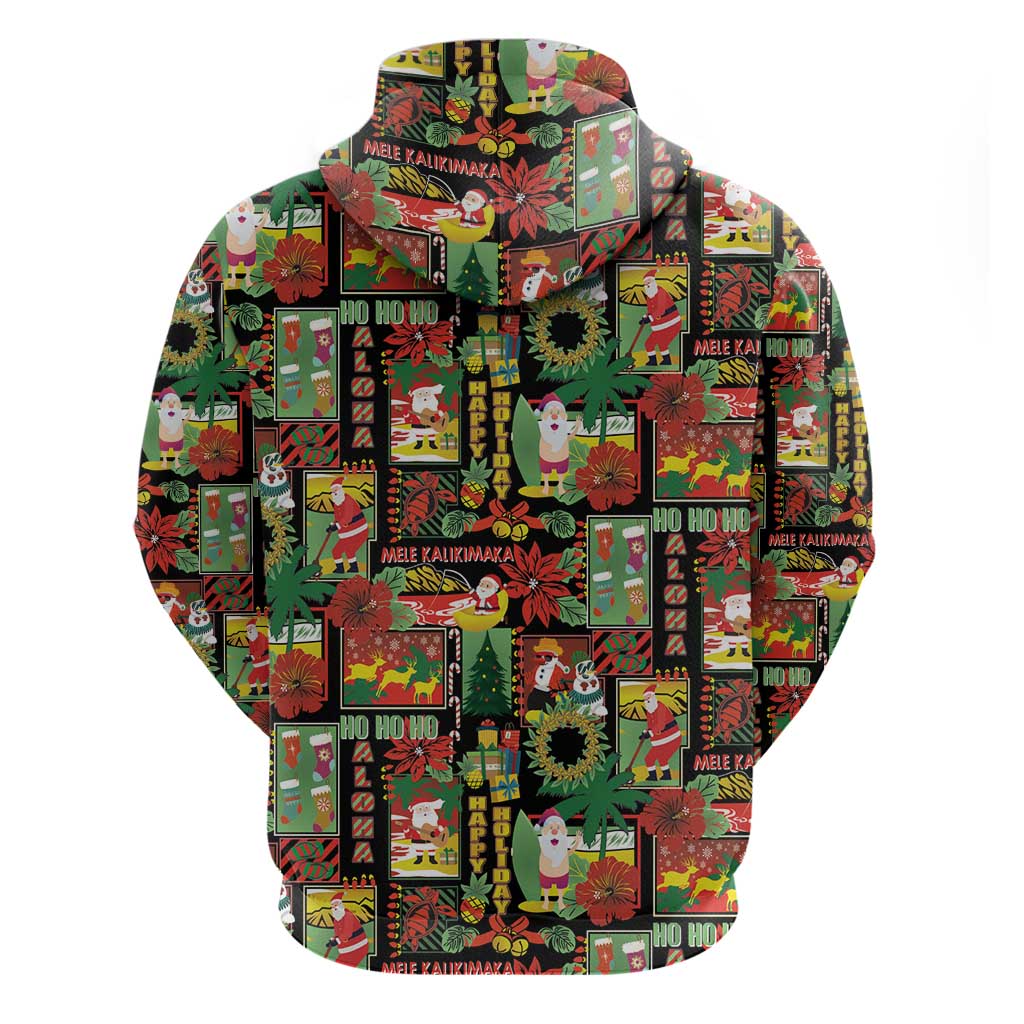 Hawaiian Santa Christmas Pattern Hoodie Black Version LT01 - Polynesian Pride