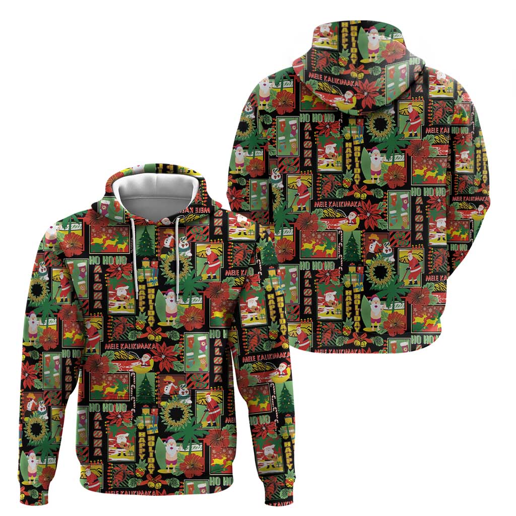 Hawaiian Santa Christmas Pattern Hoodie Black Version LT01 - Polynesian Pride