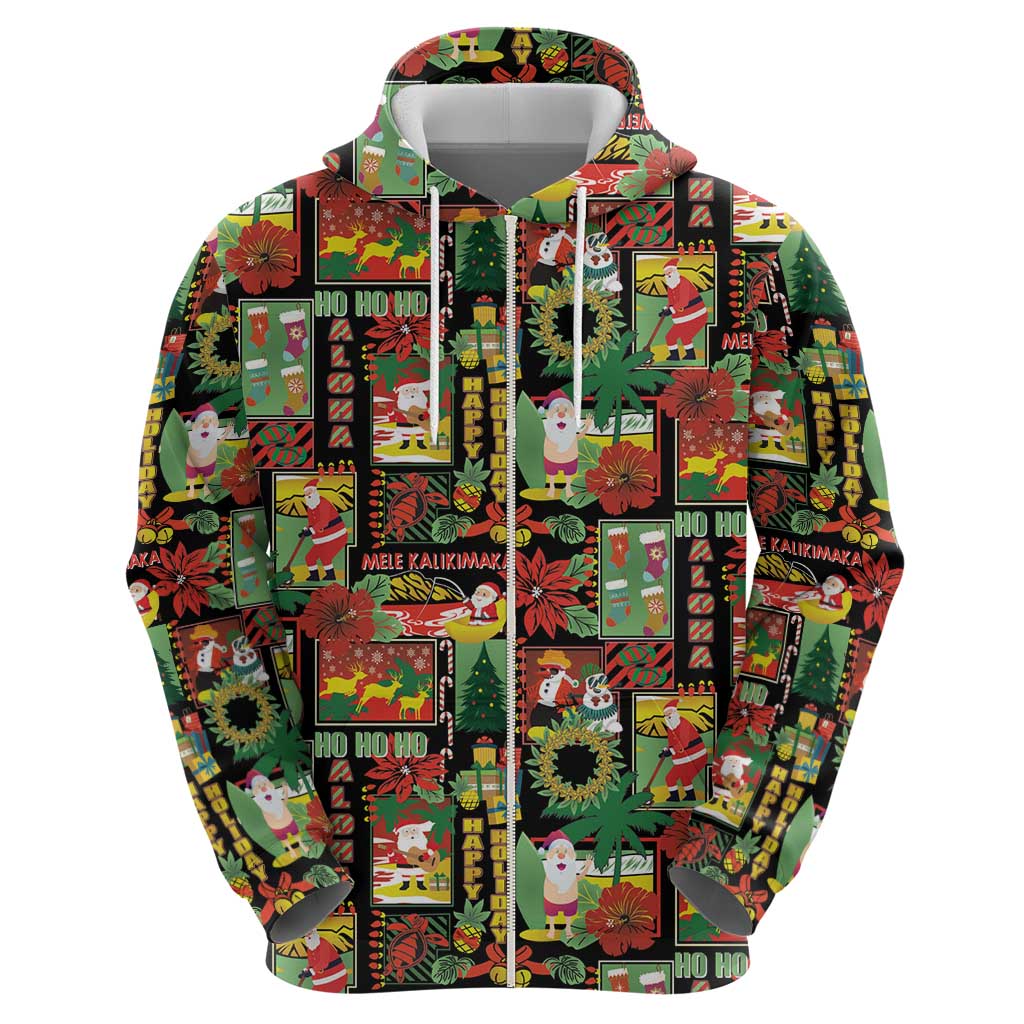 Hawaiian Santa Christmas Pattern Hoodie Black Version LT01 - Polynesian Pride