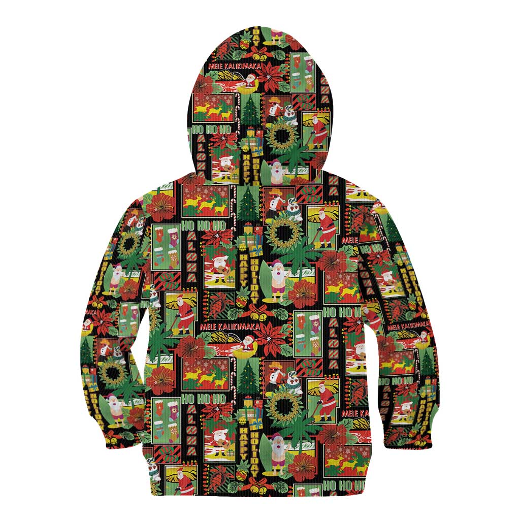 Hawaiian Santa Christmas Pattern Kid Hoodie Black Version LT01 - Polynesian Pride