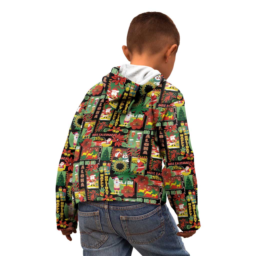 Hawaiian Santa Christmas Pattern Kid Hoodie Black Version LT01 - Polynesian Pride