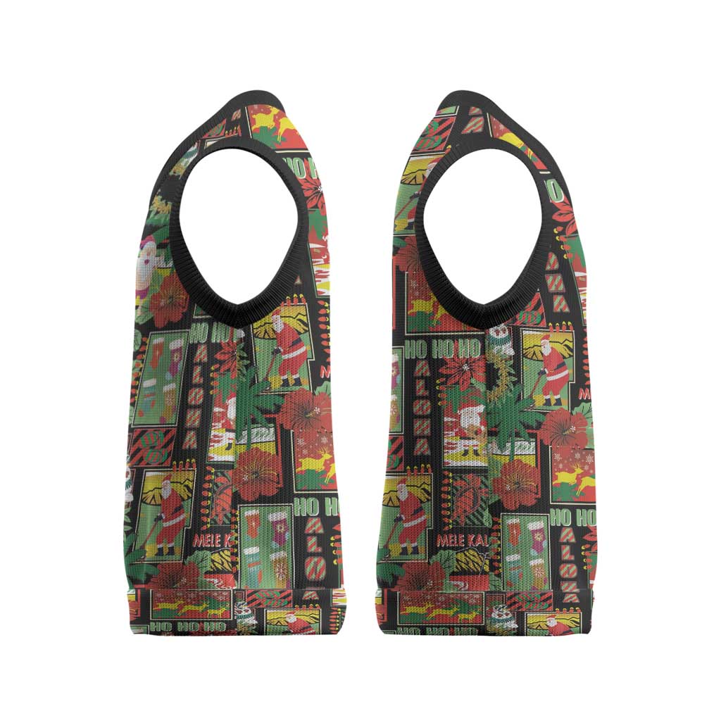 Hawaiian Santa Christmas Pattern Christmas Knitted V-Neck Vest Black Version LT01 - Polynesian Pride