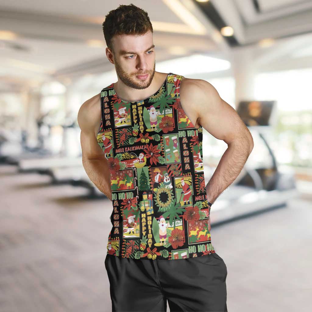 Hawaiian Santa Christmas Pattern Men Tank Top Black Version LT01 Red - Polynesian Pride