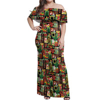 Hawaiian Santa Christmas Pattern Off Shoulder Maxi Dress Black Version LT01 Women Red - Polynesian Pride