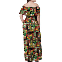 Hawaiian Santa Christmas Pattern Off Shoulder Maxi Dress Black Version LT01 - Polynesian Pride