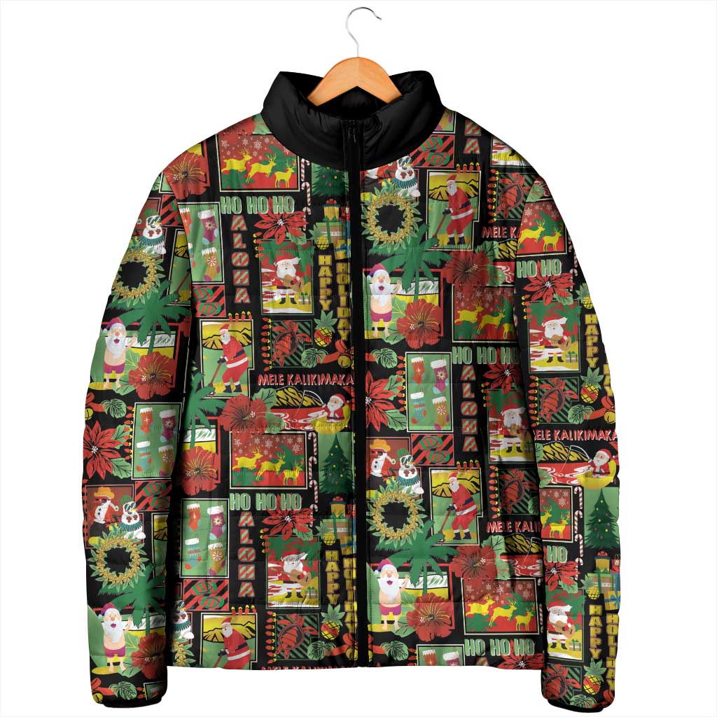Hawaiian Santa Christmas Pattern Padded Jacket Black Version LT01 - Polynesian Pride