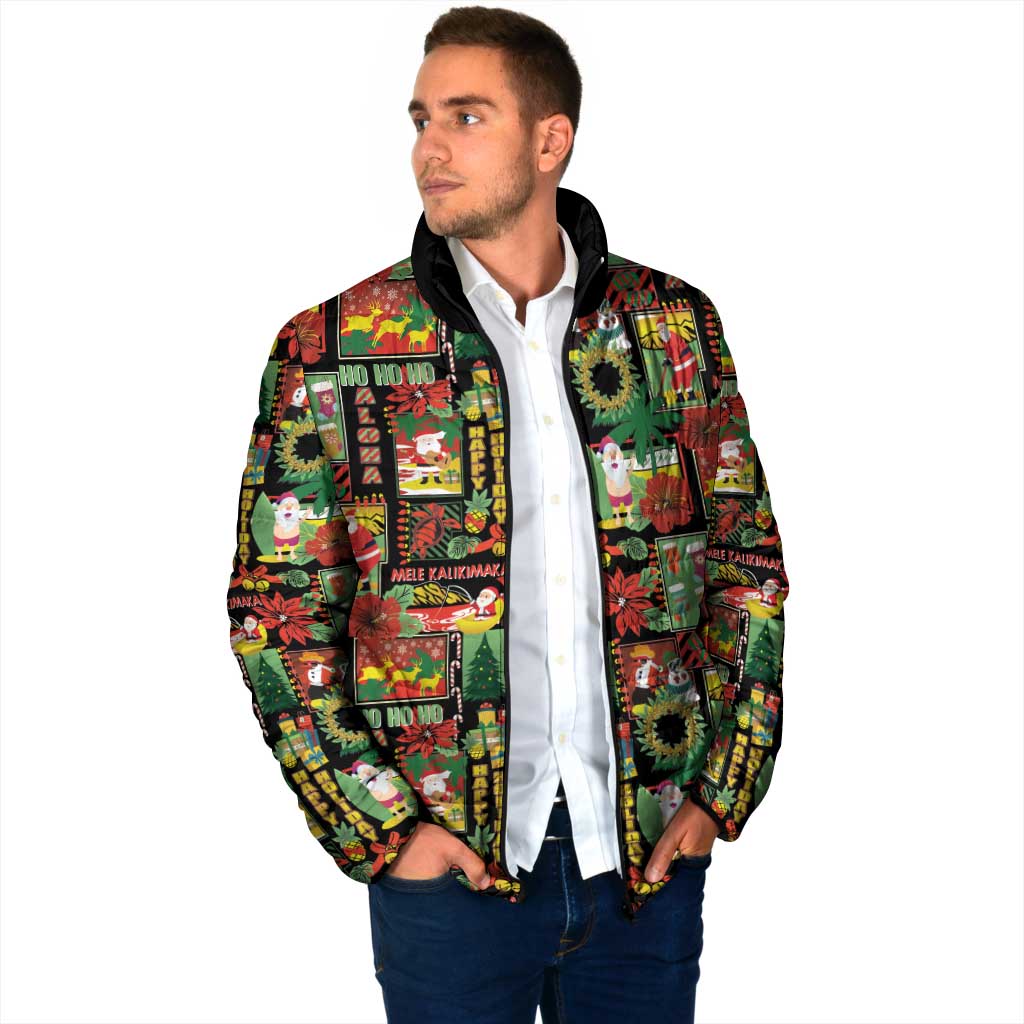 Hawaiian Santa Christmas Pattern Padded Jacket Black Version LT01 - Polynesian Pride