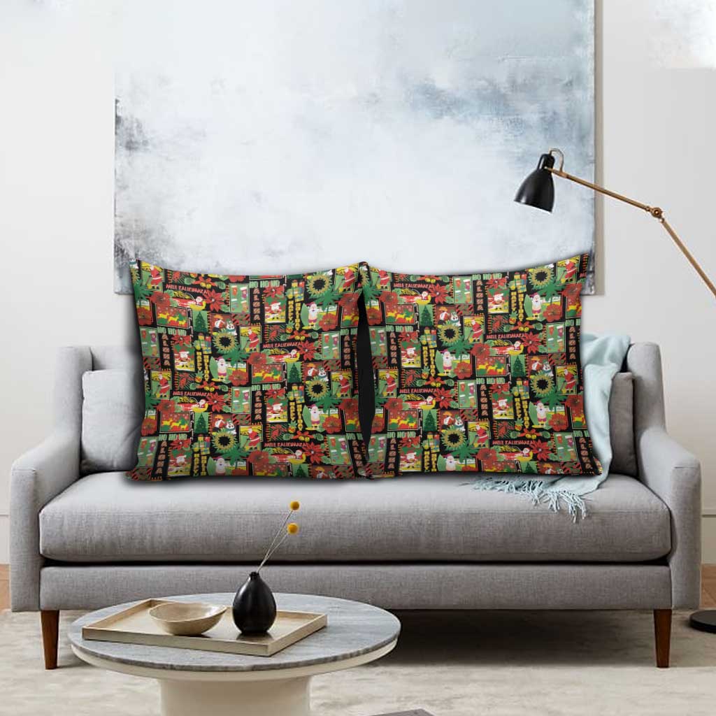 Hawaiian Santa Christmas Pattern Pillow Cover Black Version LT01 - Polynesian Pride