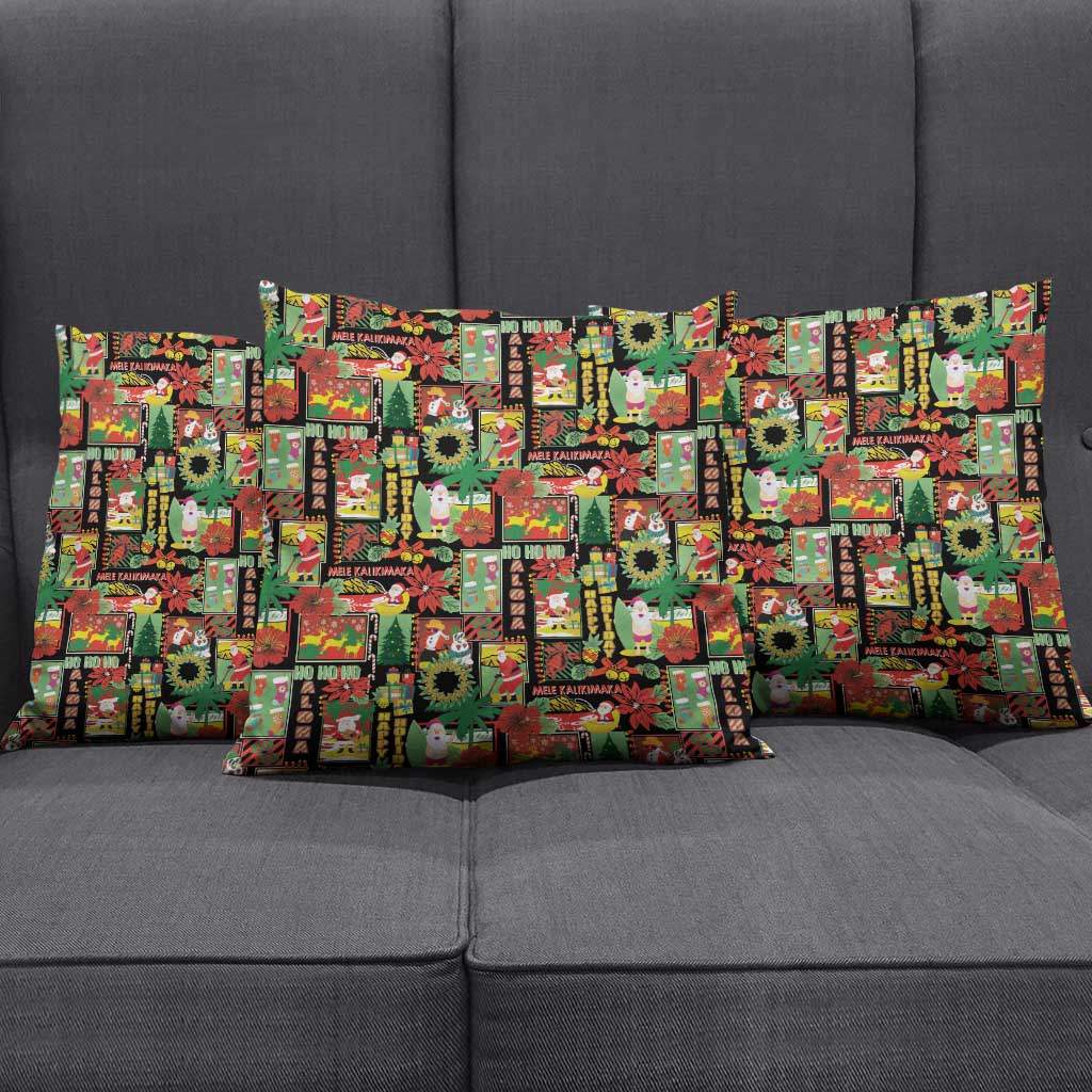 Hawaiian Santa Christmas Pattern Pillow Cover Black Version LT01 - Polynesian Pride