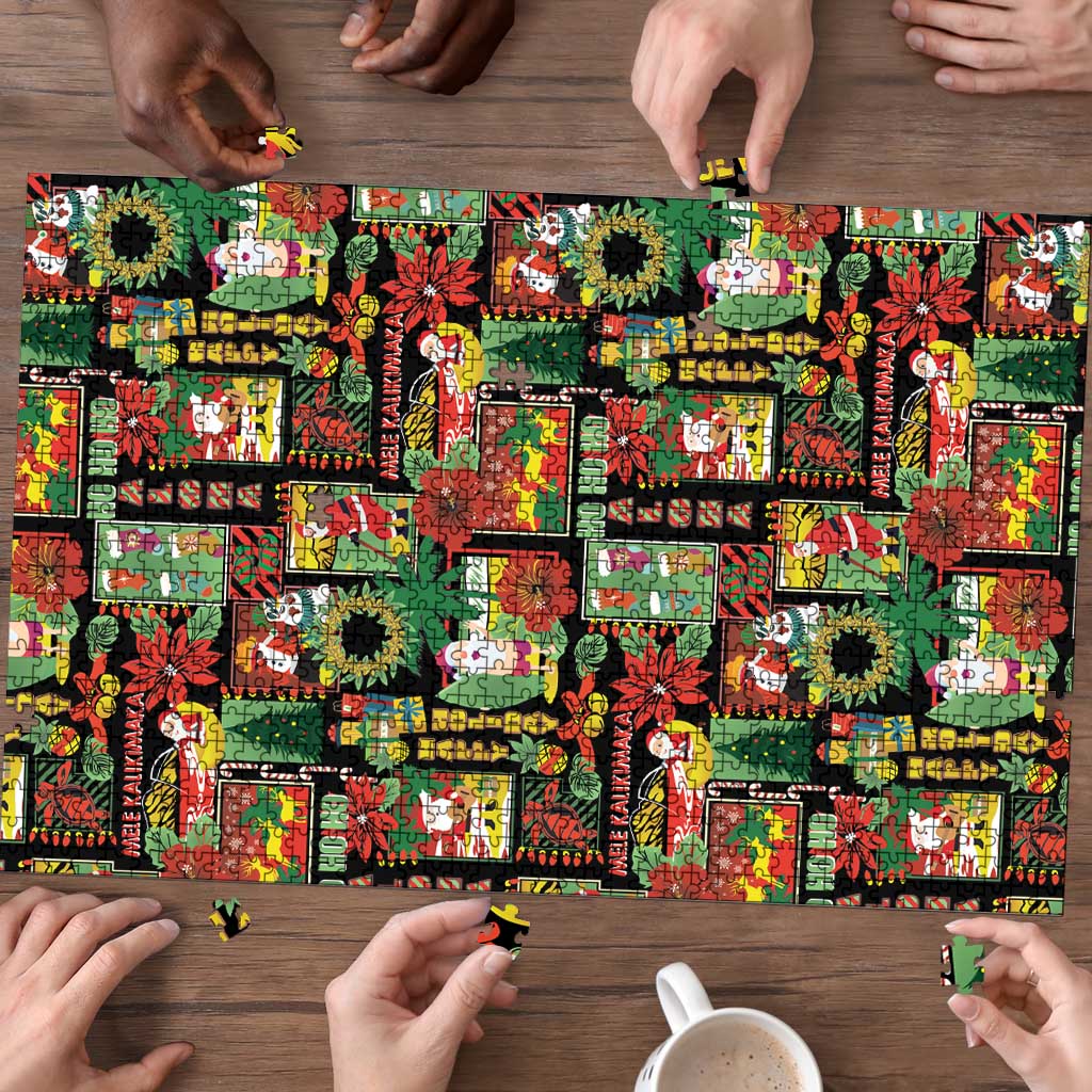 Hawaiian Santa Christmas Pattern Puzzle Black Version LT01 - Polynesian Pride