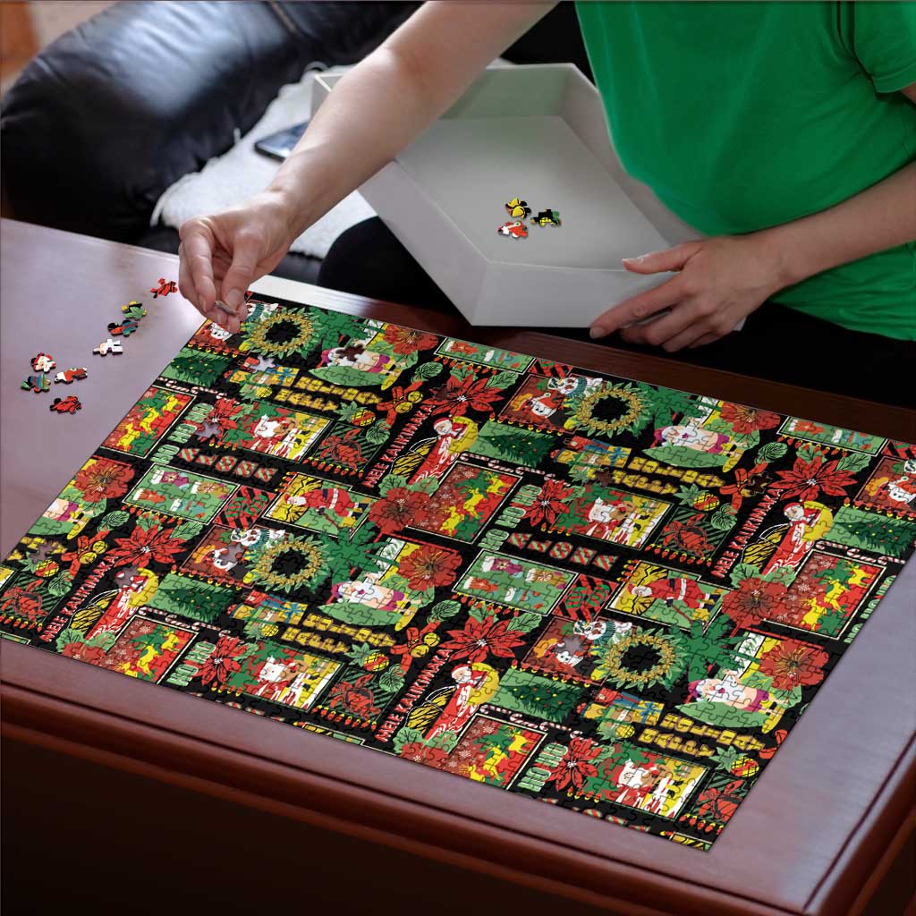 Hawaiian Santa Christmas Pattern Puzzle Black Version LT01 - Polynesian Pride