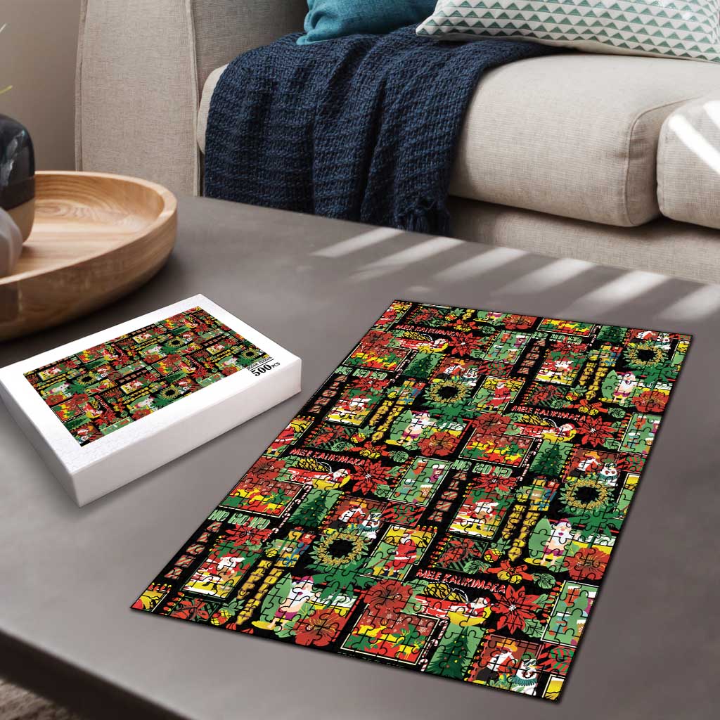 Hawaiian Santa Christmas Pattern Puzzle Black Version LT01 - Polynesian Pride