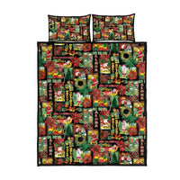 Hawaiian Santa Christmas Pattern Quilt Bed Set Black Version LT01 - Polynesian Pride