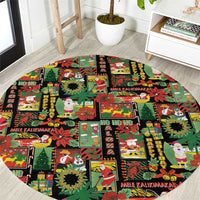Hawaiian Santa Christmas Pattern Round Carpet Black Version LT01 Red - Polynesian Pride