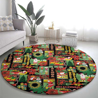 Hawaiian Santa Christmas Pattern Round Carpet Black Version LT01 - Polynesian Pride