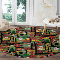Hawaiian Santa Christmas Pattern Round Carpet Black Version LT01 - Polynesian Pride