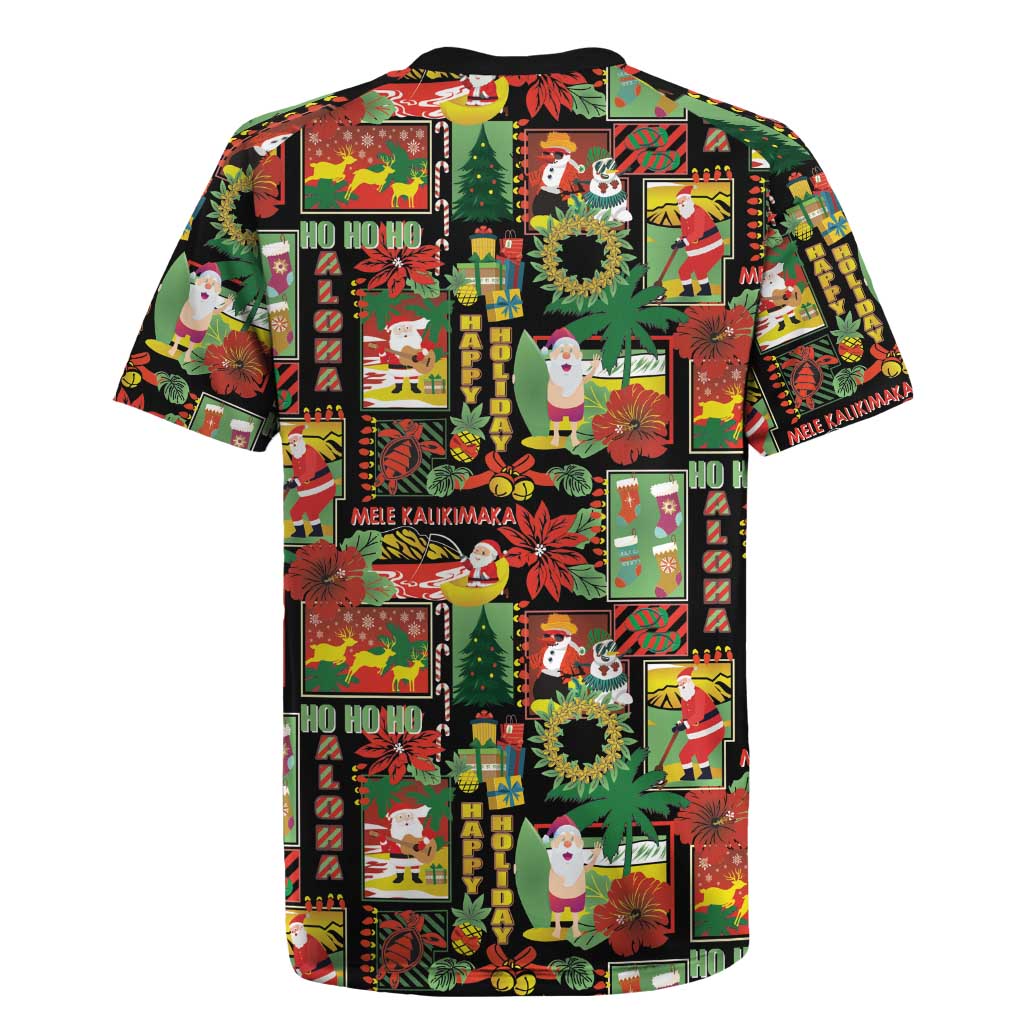 Hawaiian Santa Christmas Pattern Rugby Jersey Black Version LT01 - Polynesian Pride