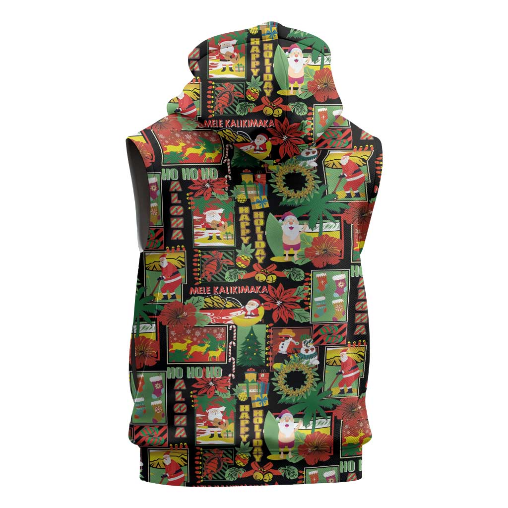 Hawaiian Santa Christmas Pattern Sleeveless Hoodie Black Version LT01 - Polynesian Pride