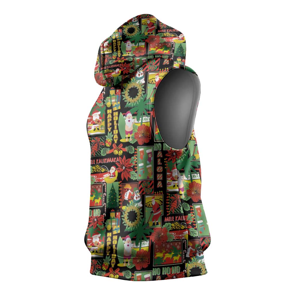 Hawaiian Santa Christmas Pattern Sleeveless Hoodie Black Version LT01 - Polynesian Pride